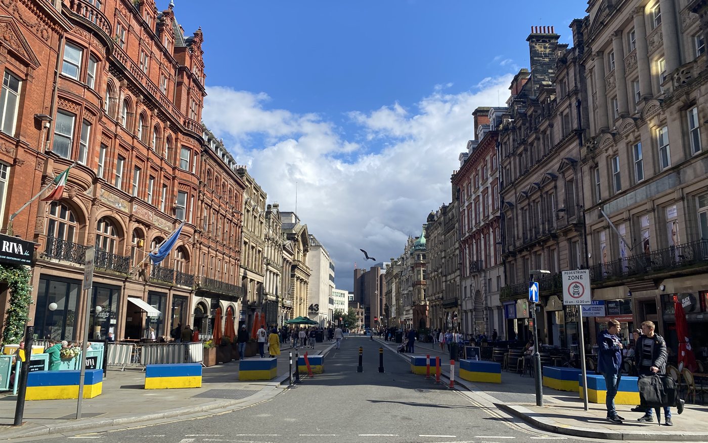 Historic commercial buildings along Castle Street in Liverpool city centre