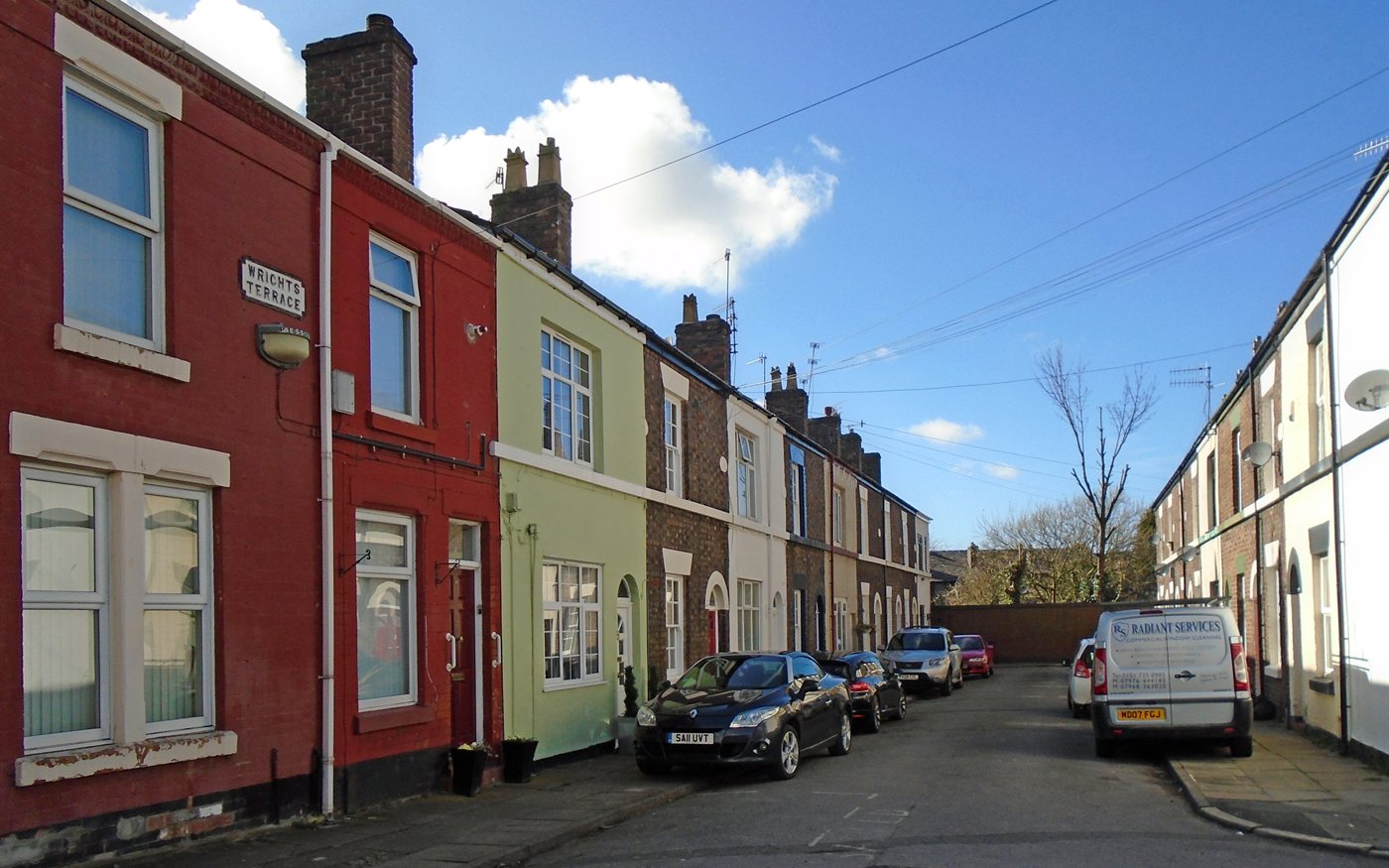 Row of traditional terraced homes on Wright's Terrace in Wavertree, Liverpool